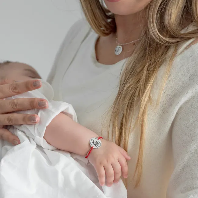 Bratara snur bebe si copil, ceasul bebelusului si banut mare 17 mm, personalizata cu poza, Argint 925 Premium picture - 3