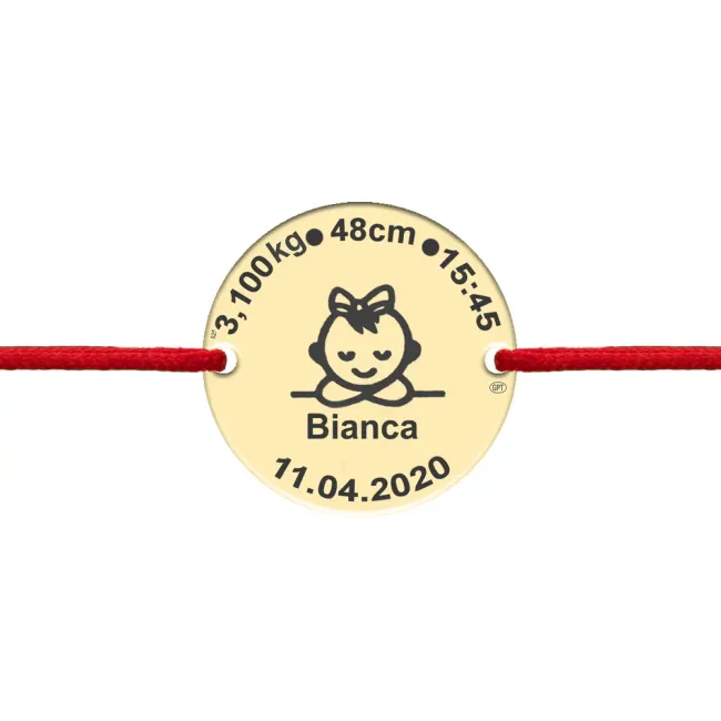 Bratara snur bebe si copil, ceasul bebelusului si banut mare 22 mm, personalizata cu poza, Argint 925 Premium