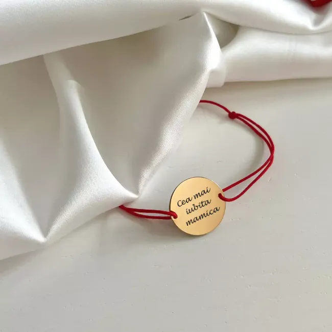 Bratara Aur 14K Premium dama, snur si banut mare, personalizata cu poza (18 mm)