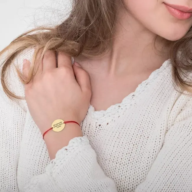 Bratara dama din Aur 14K Premium, cu snur reglabil si personalizata cu banut mediu gravat (18 mm)