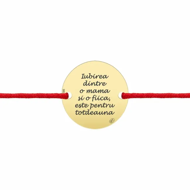 Bratara dama din Aur 14K Premium, cu snur reglabil si personalizata cu banut mediu gravat (18 mm)