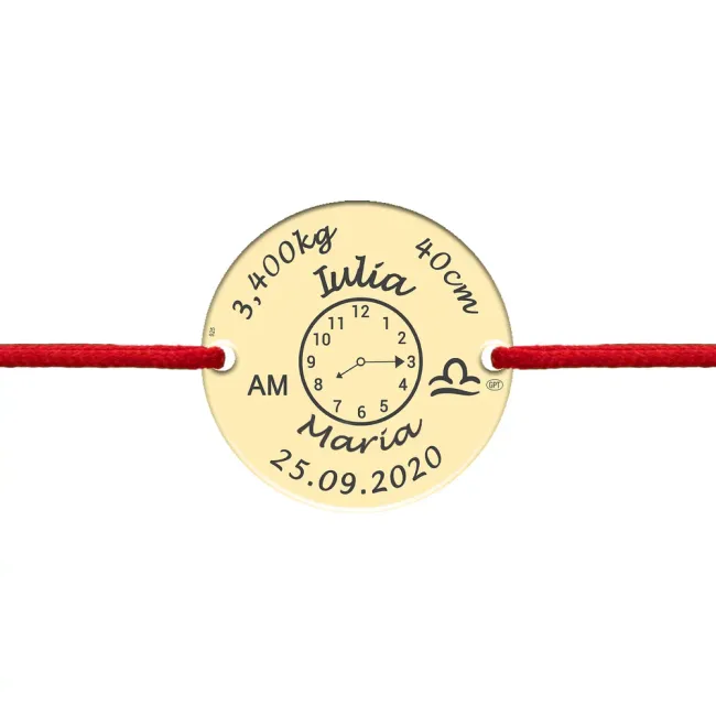 Bratara snur dama, ceasul bebelusului si banut mare 22 mm, Argint, personalizata cu poza picture - 5