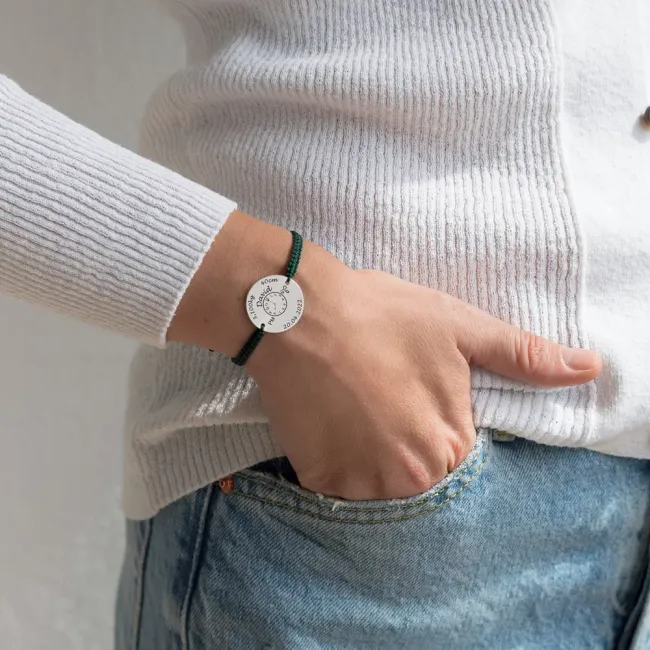 Bratara snur dama, ceasul bebelusului si banut mare 22 mm, Argint, personalizata cu poza picture - 2