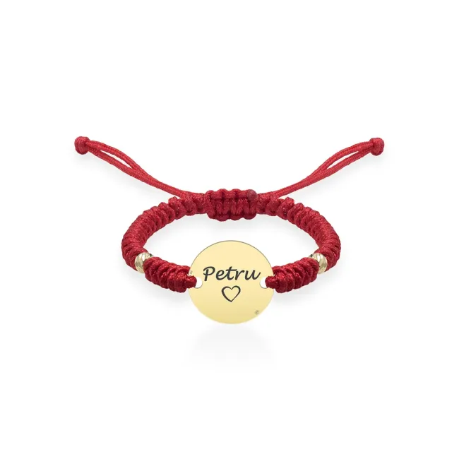 Bratara bebe din Aur 14K Premium, cu snur reglabil si personalizata cu banut mic gravat (10 mm)