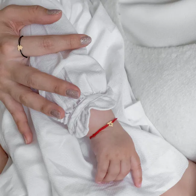 Bratara Aur 14K Premium bebelusi, snur si inima mica, personalizata initiala (7 mm)