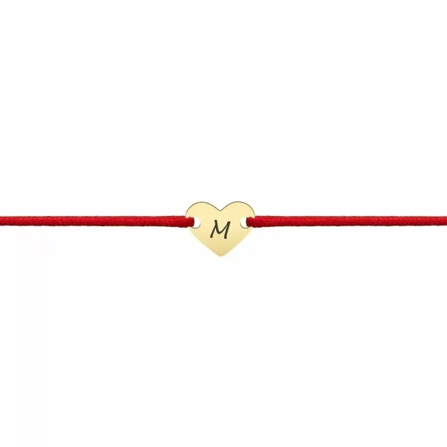 Bratara Aur 14K Premium bebelusi, snur si inima mica, personalizata initiala (7 mm)