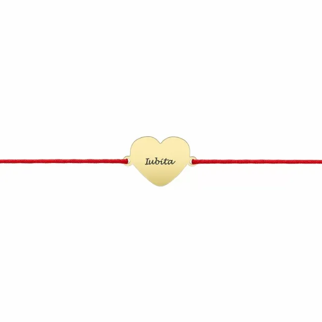 Bratara bebe din Aur 14K Premium, cu snur reglabil si personalizata cu inima mic mica gravata (8 mm)