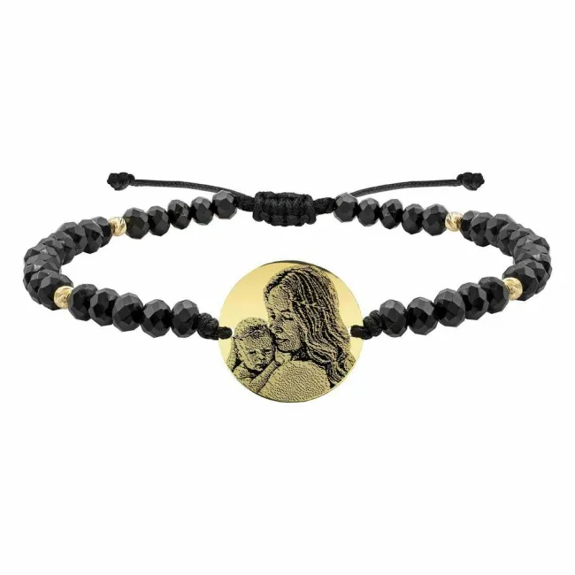Bratara snur mix onix fatetat si bilute banut mediu 15 mm personalizat gravura cu poza Aur 14K picture - 4