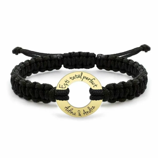 Bratara barbateasca snur paracord impletit cerc 20 mm personalizat gravura text Aur 14K Premium