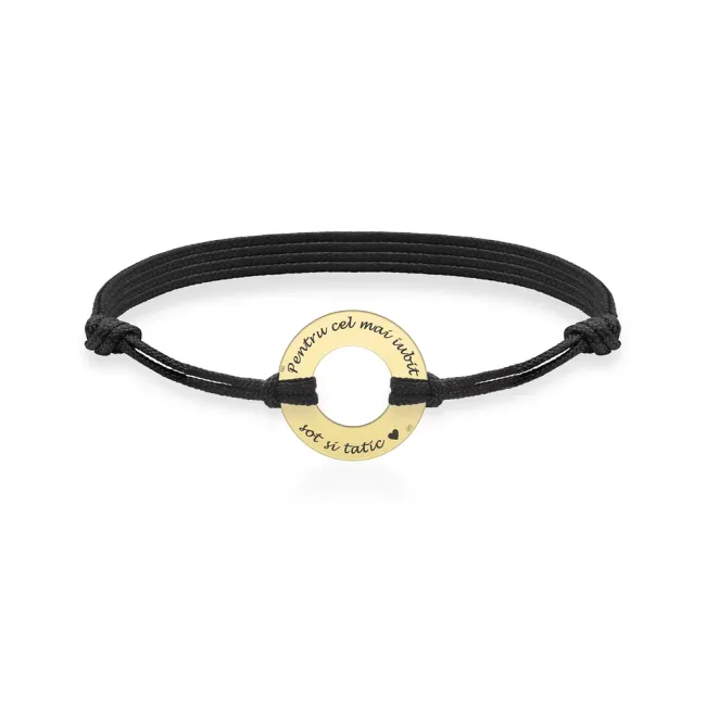 Bratara barbat din Aur 14K Premium, cu snur reglabil si personalizata cu gravura (20 mm)