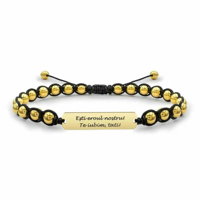 Bratara barbateasca tip Shamballa placuta 33 mm personalizata gravura text Argint 925 Premium