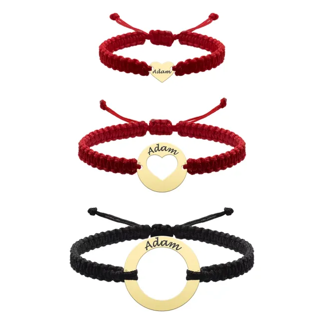 Bratari Argint 925 Premium, tata, mama si copil, snur, cerc, inima si banut cu inima decupata, personalizate (8 mm, 15 mm si 22 mm)