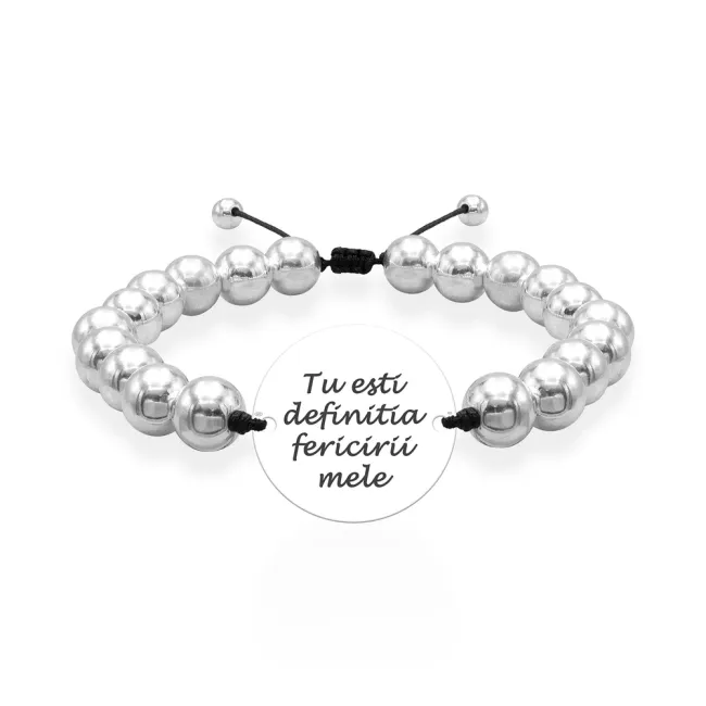 Bratari cuplu Argint 925 Premium, snur cu bilute si banut, personalizate cu text (17 mm si 22 mm) picture - 5