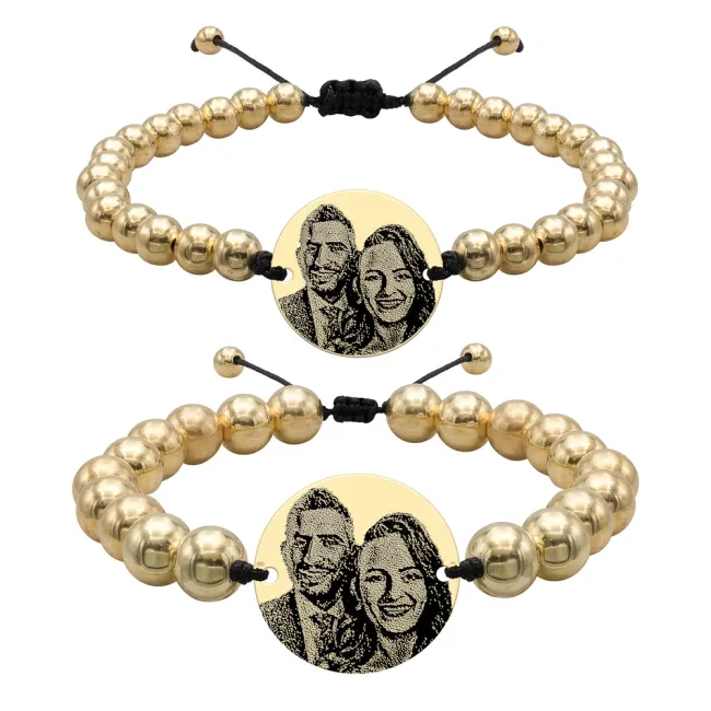 Bratari cuplu Argint 925 Premium, snur cu bilute si banut, personalizate cu foto (17 mm si 22 mm) picture - 4