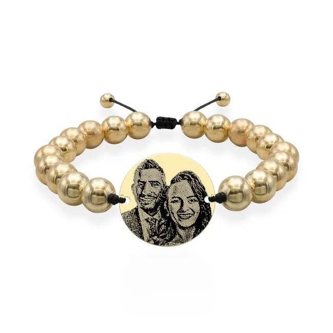 Bratari cuplu Argint 925 Premium, snur cu bilute si banut, personalizate cu foto (17 mm si 22 mm) picture - 6