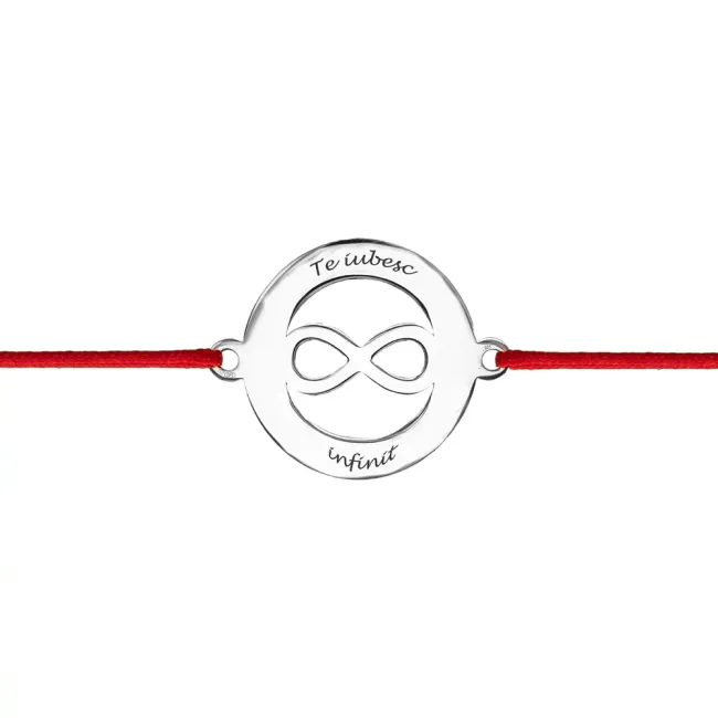 Bratari cuplu Argint 925 Premium, cerc cu infinit,personalizate cu text, snur reglabil (17 mm) picture - 6