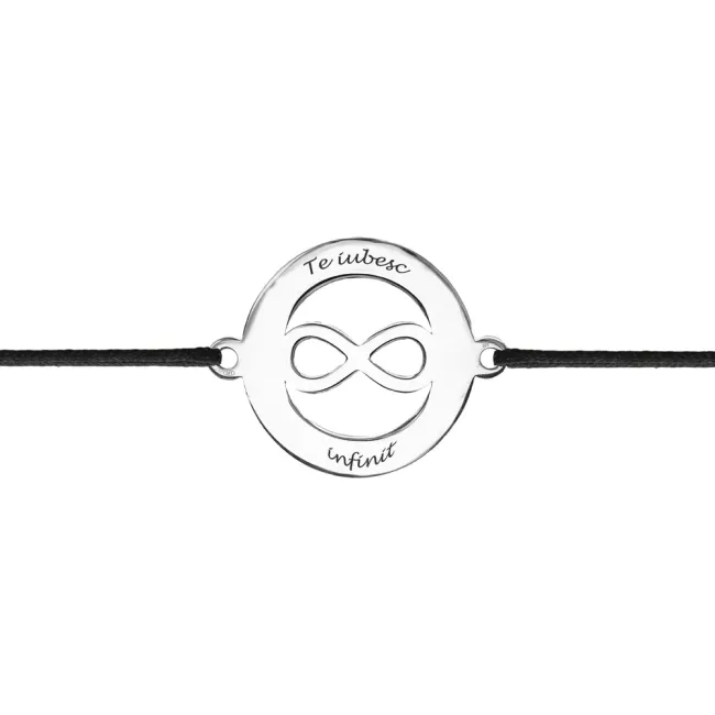 Bratari cuplu Argint 925 Premium, cerc cu infinit,personalizate cu text, snur reglabil (17 mm) picture - 8