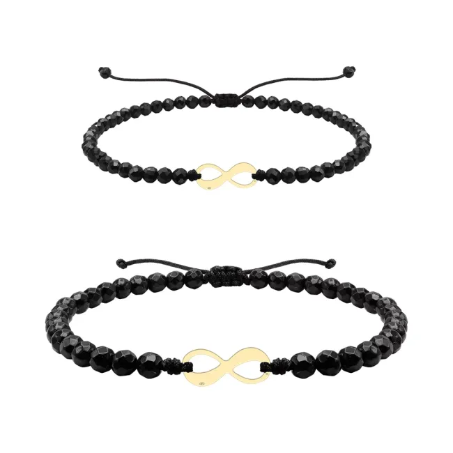 Bratari cuplu Aur 14K premium, snur reglabil, spinel si infinit (10 mm si 14 mm)