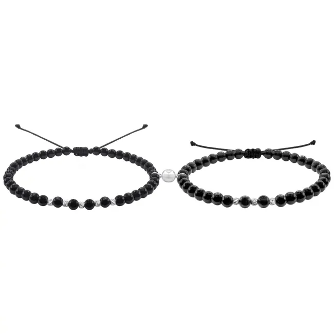 Bratari de cuplu, bilute Argint 925 Premium, snur reglabil si onix (2,5 mm)