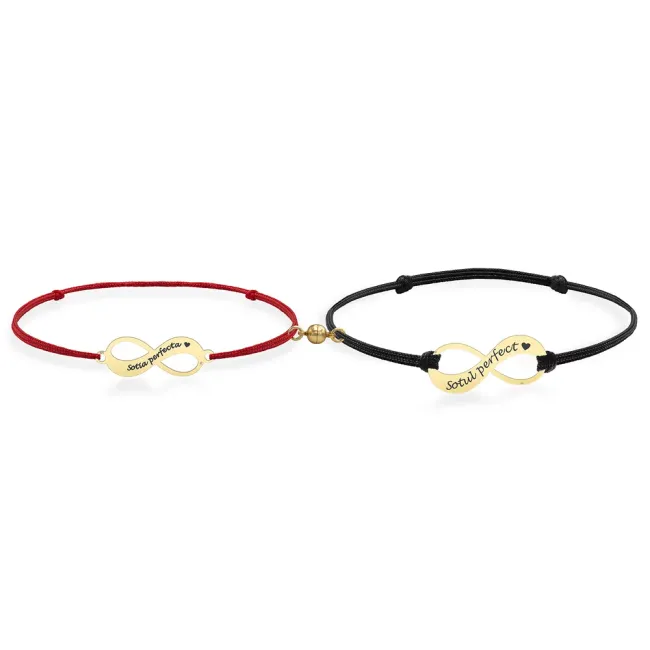 Bratari cuplu magnetice Argint 925 Premium, snur reglabil si infinit, personalizate cu text (18mm si 30mm)