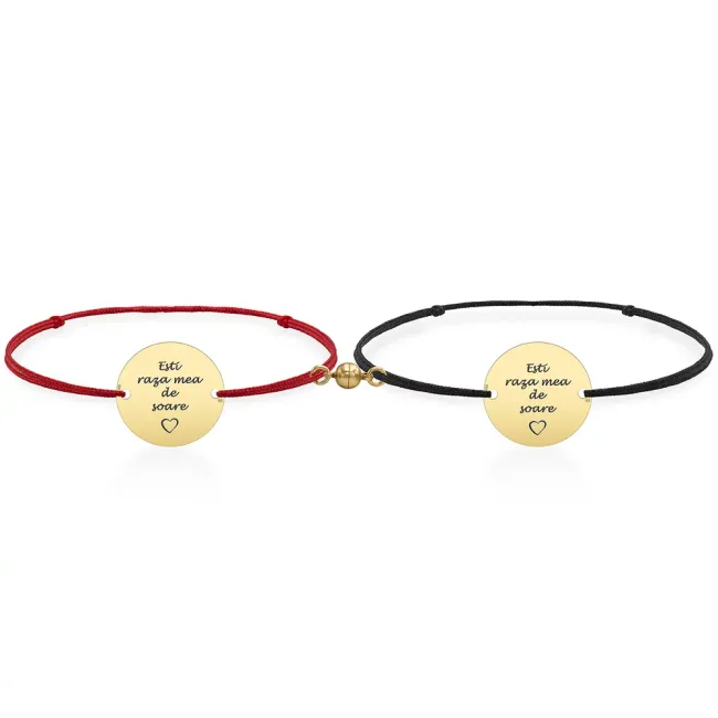 Bratari cuplu magnetice Argint 925 Premium,snur reglabil si banuti, personalizate (17 mm)