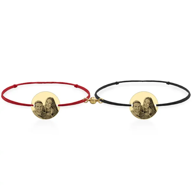 Bratari cuplu magnetice Argint 925 Premium, snur reglabil si banuti, personalizate cu poza (17 mm)