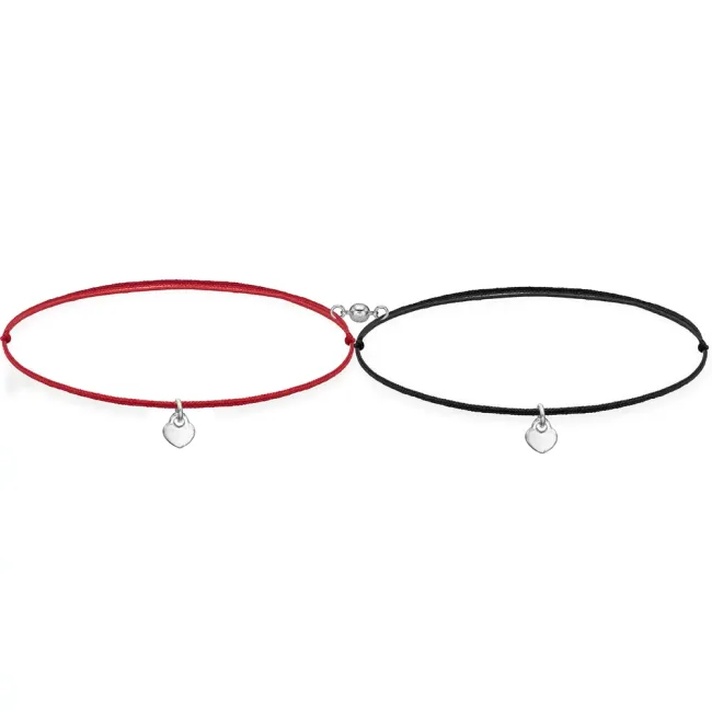 Bratari cuplu magnetice Argint 925 Premium, snur reglabil si inima (7.5 mm)