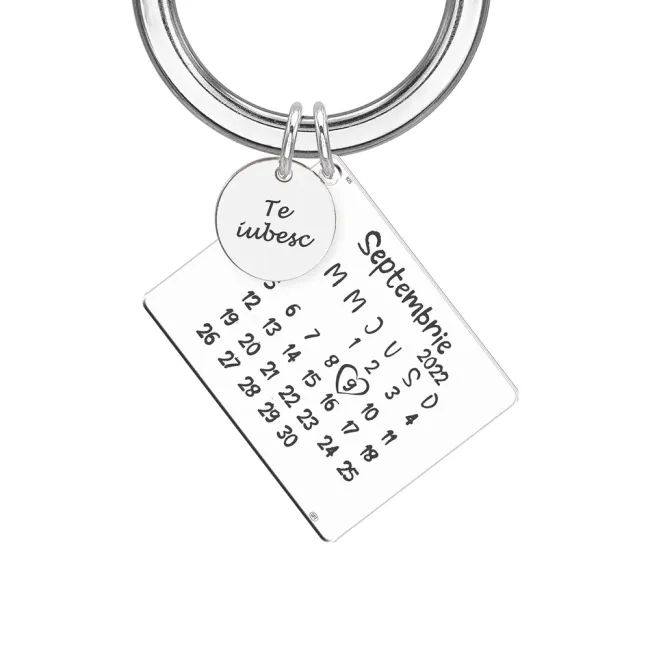 Breloc personalizat, Argint 925 Premium, calendar si banut mic (25 & 10 mm)