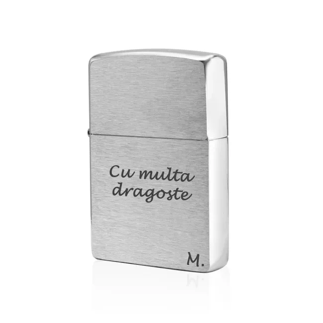 Bricheta Zippo personalizata gravura text argintiu - mat