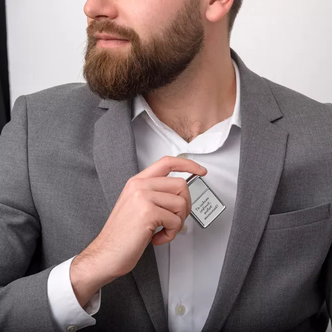 Bricheta Zippo personalizata gravura text argintiu - mat
