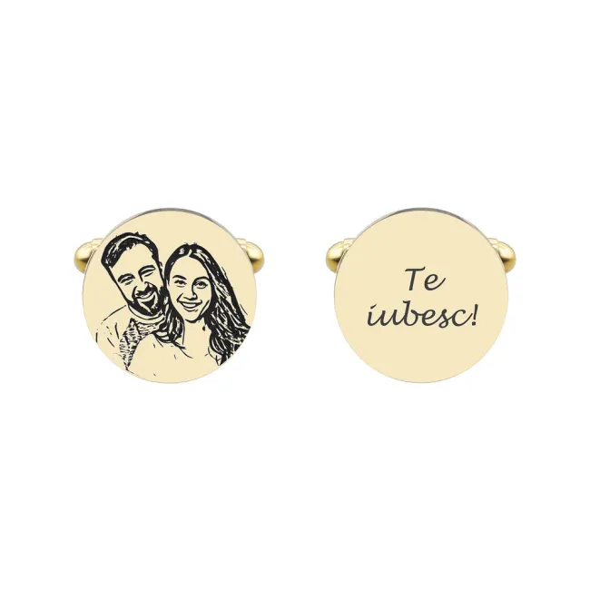Butoni personalizati, gravura 4life, Inox Premium hipoalergenic, rotunzi (15 mm) placati cu aur galben