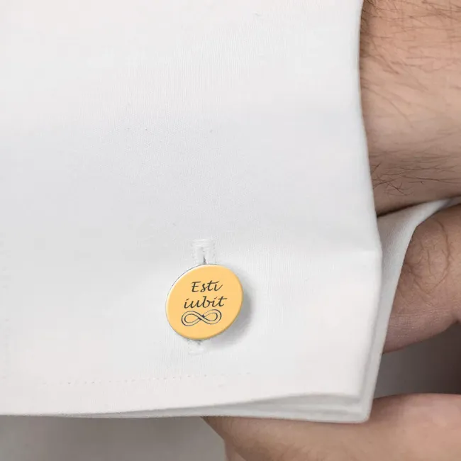 Butoni personalizati, Inox Premium hipoalergenic, rotunzi (15 mm) placati cu aur galben