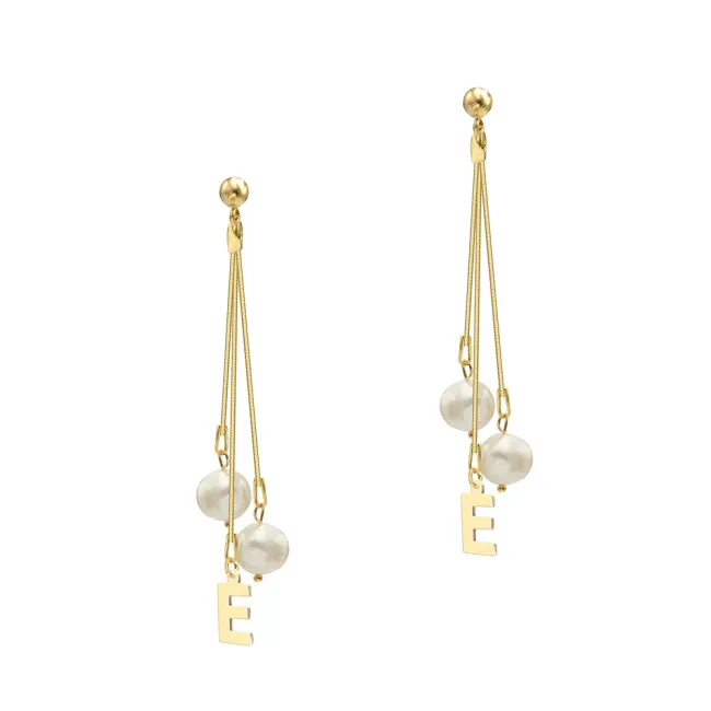 Cercei lungi Argint 925 Premium dama - perle de cultura si initiale (9 mm)