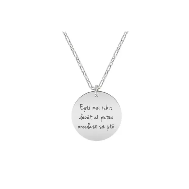 Colier Argint 925, personalizat gravura text, banut 22 mm (lant Figaro)