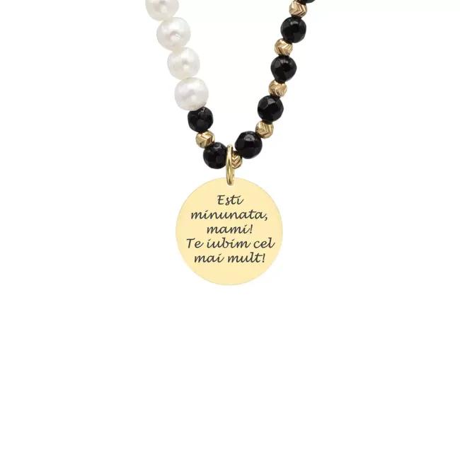 Colier Argint dama, mix perle, onix, bilute si banut, personalizat (17mm)