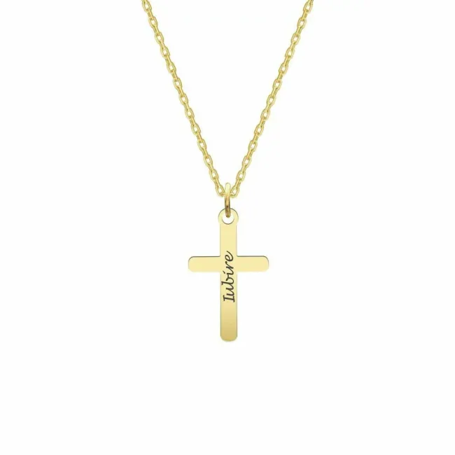 Lantisor Aur dama, cruce mediu 14 mm, personalizat picture - 3
