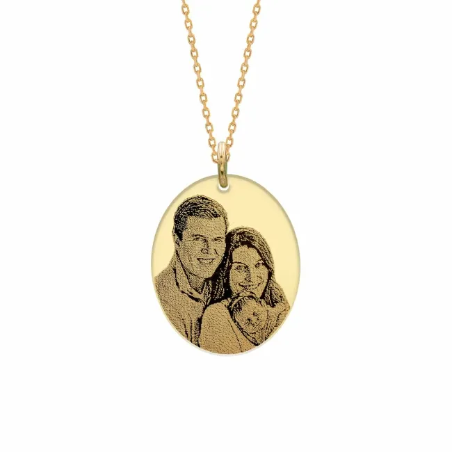 Lantisor Aur 14K Premium de dama, oval 21 mm, personalizat cu poza