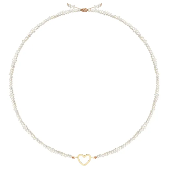 Colier Aur 14K Premium dama, reglabil - snur, perle de cultura si inima (14 mm) picture - 4