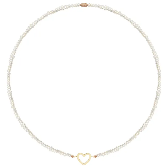 Colier Aur 14K Premium dama, reglabil - snur, perle de cultura si inima (14 mm) picture - 3