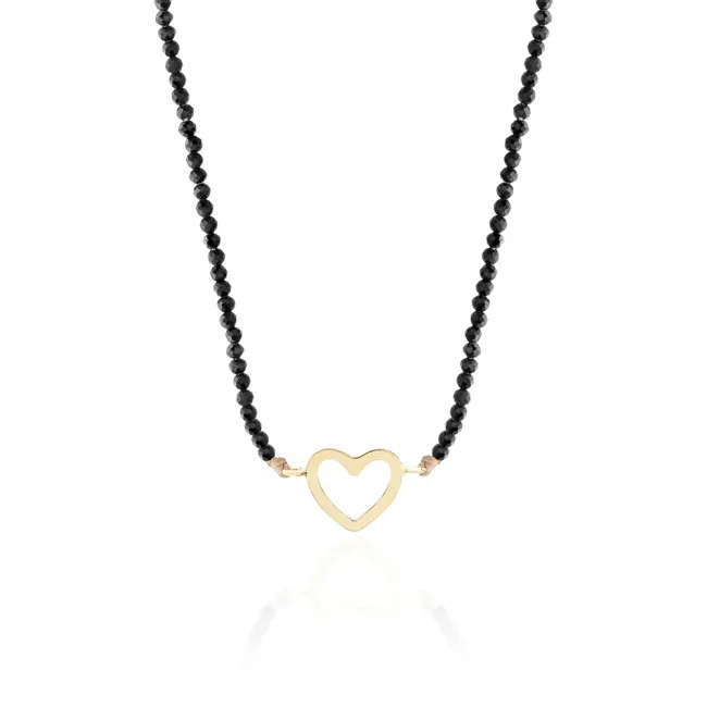 Colier Aur 14K Premium dama, reglabil - snur, spinel si inima (14 mm)