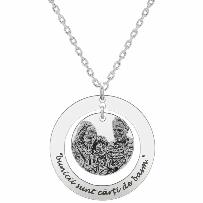Lantisor Argint 925 Premium, cu banut mare in cerc 28 mm, personalizat cu poza (lant Cable)