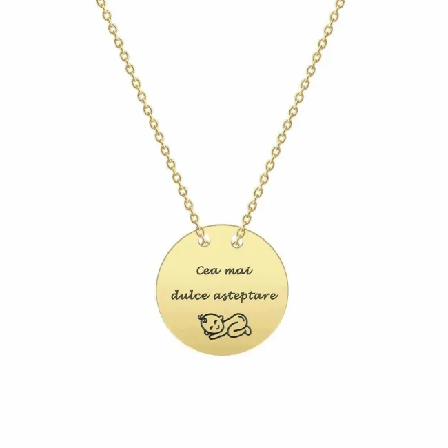 Lantisor Aur 14K Premium, dama, lantisor trecut prin banut mediu 15 mm, personalizat cu text