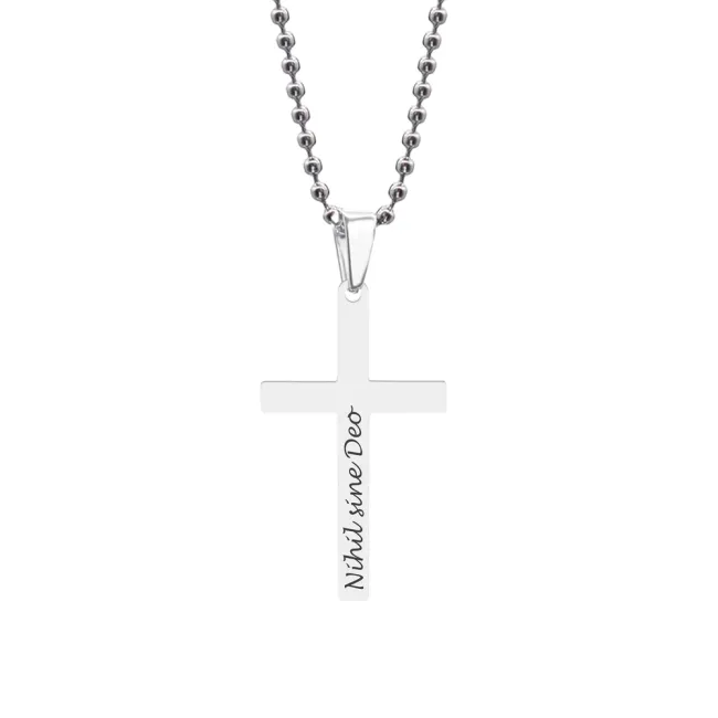 Colier cruce si lant bilute, Inox Premium hipoalergenic, gravura text ( 42mm)