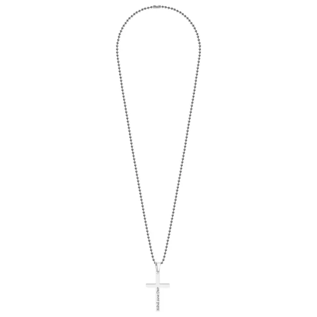 Colier cruce si lant bilute, Inox Premium hipoalergenic, gravura text ( 42mm)