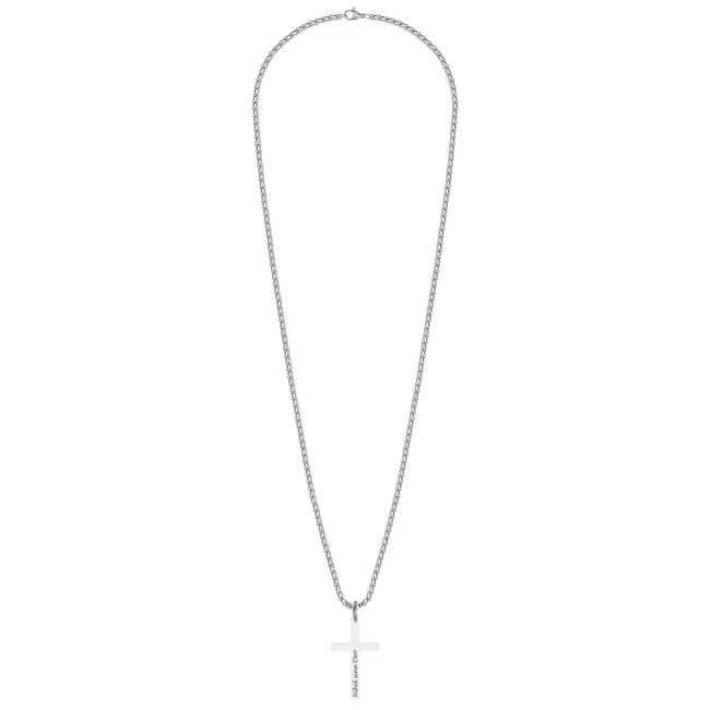 Colier cruce si lant masiv, Inox Premium hipoalergenic, gravura text ( 42mm)