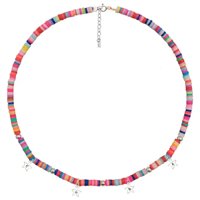 Colier cu mix discuri argila, bilute si stele Argint 925 Premium, personalizat initiale (8 mm) picture - 3