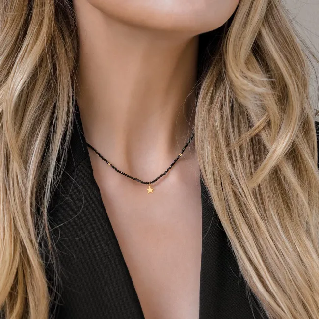 Colier cu pietre negre Spinel, bilute si stea Aur 14K Premium (6 mm) picture - 3