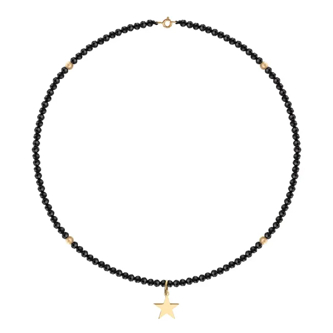 Colier cu pietre negre Spinel, bilute si stea Aur 14K Premium (6 mm)