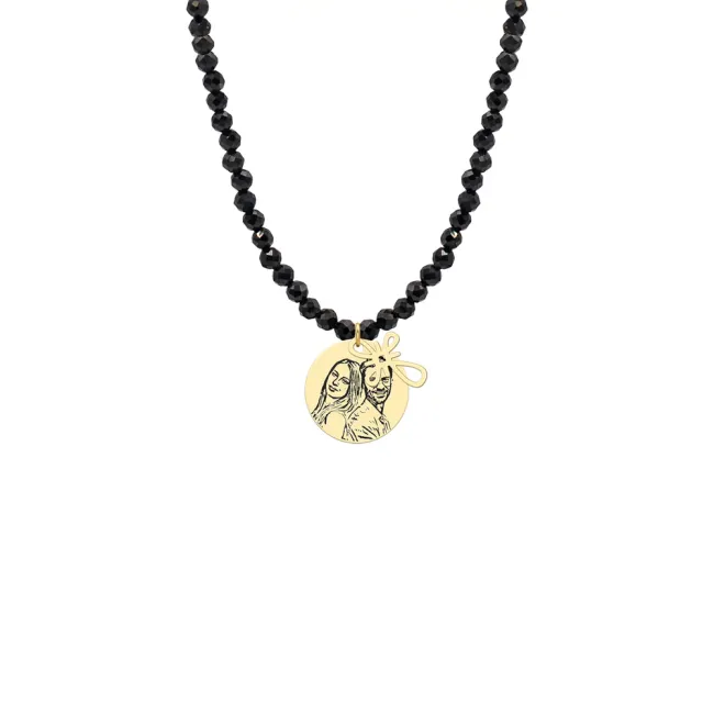 Colier cu pietre negre Spinel, cruce (10 mm) si banut Argint,  gravat laser 4life cu poza (14 mm) picture - 3