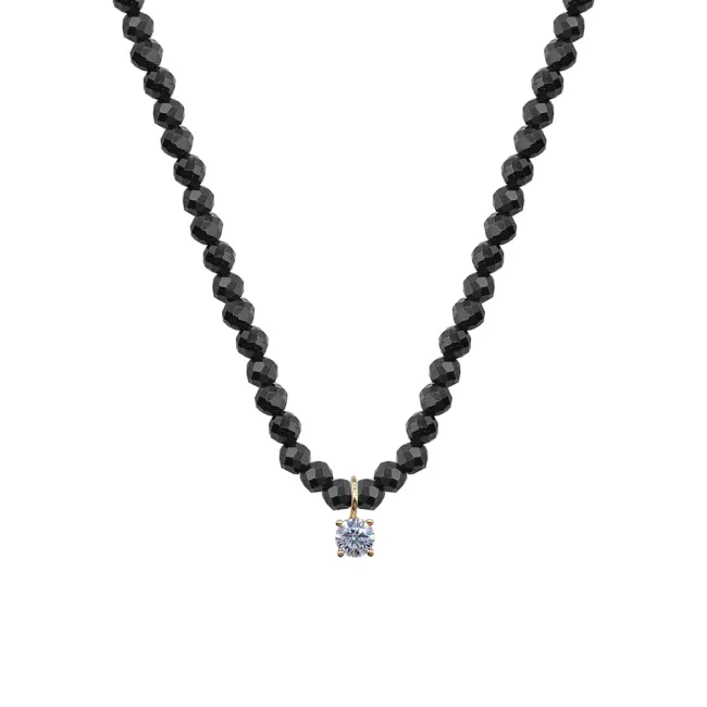 Colier cu pietre negre Spinel si pandantiv Aur cu zirconiu